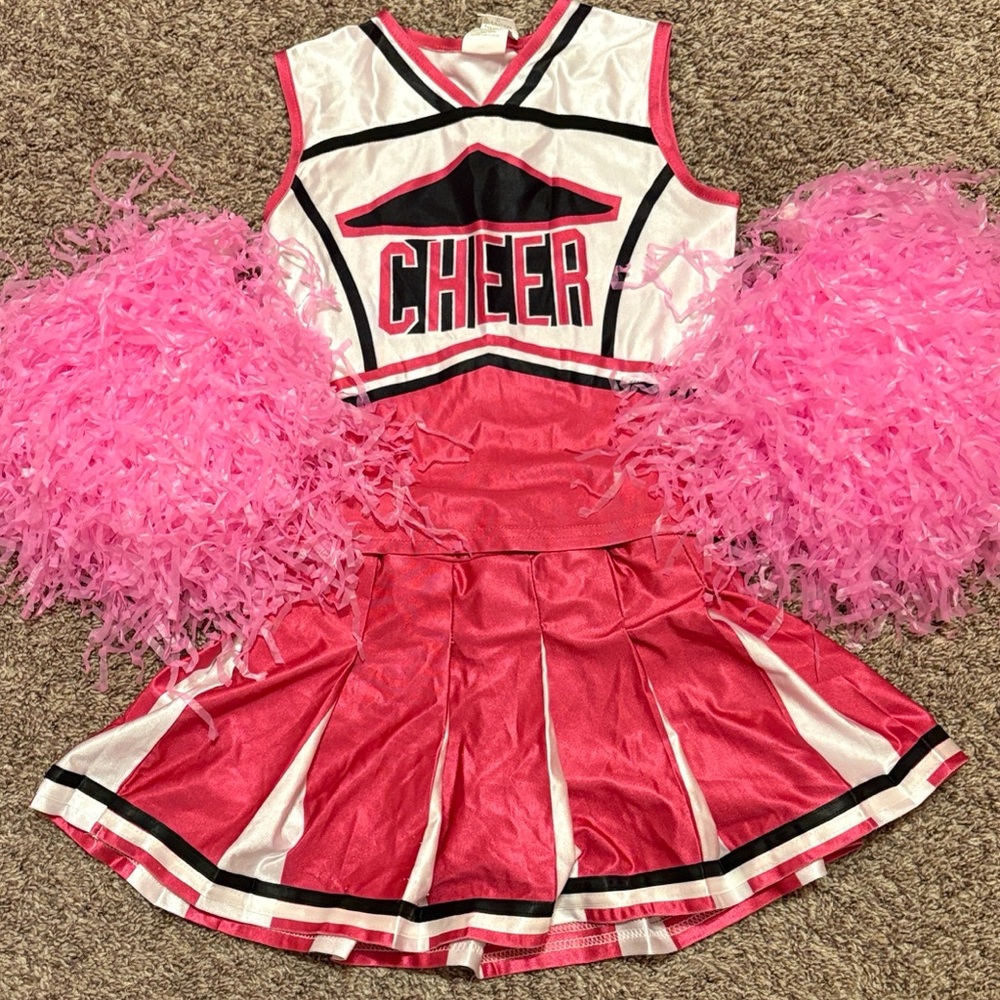 Cheerleader Costume with Pom Poms - Pink and White